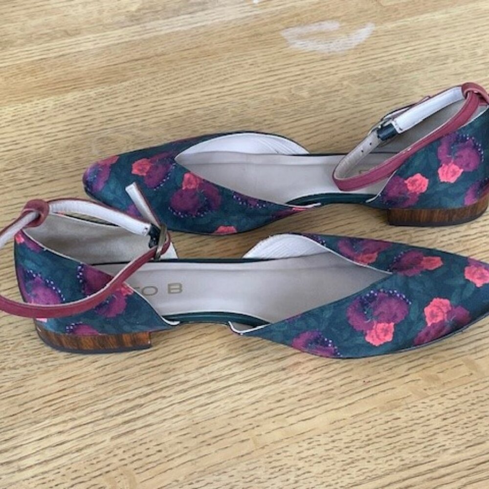 CLEO B FLATS Leather and Fabric Shoes with Ankle Strap, SIZE 38, Barely Worn - Picture 11 of 12